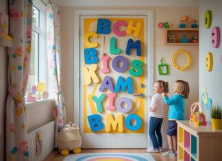 Kreative ideer til børneværelset med bogstaver til dør dekoration