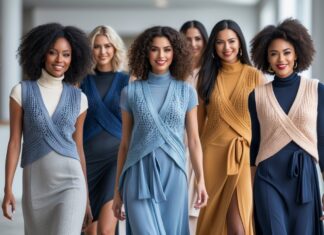 Sådan styler du strikveste til enhver lejlighed med slå-om-kjoler