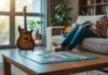 Afslapning med puslespil og elektrisk guitar til afslapning
